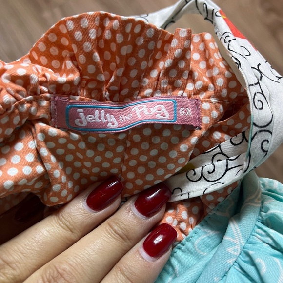 Jelly The Pug Blue and Orange Pleated Sundress 6X - Picture 4 of 6